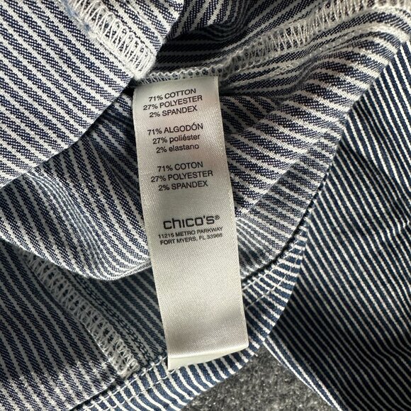 Chicos Top Womens Medium Blue Pinstripe Button Up Shacket Button Cuffs Pockets - Picture 6 of 8